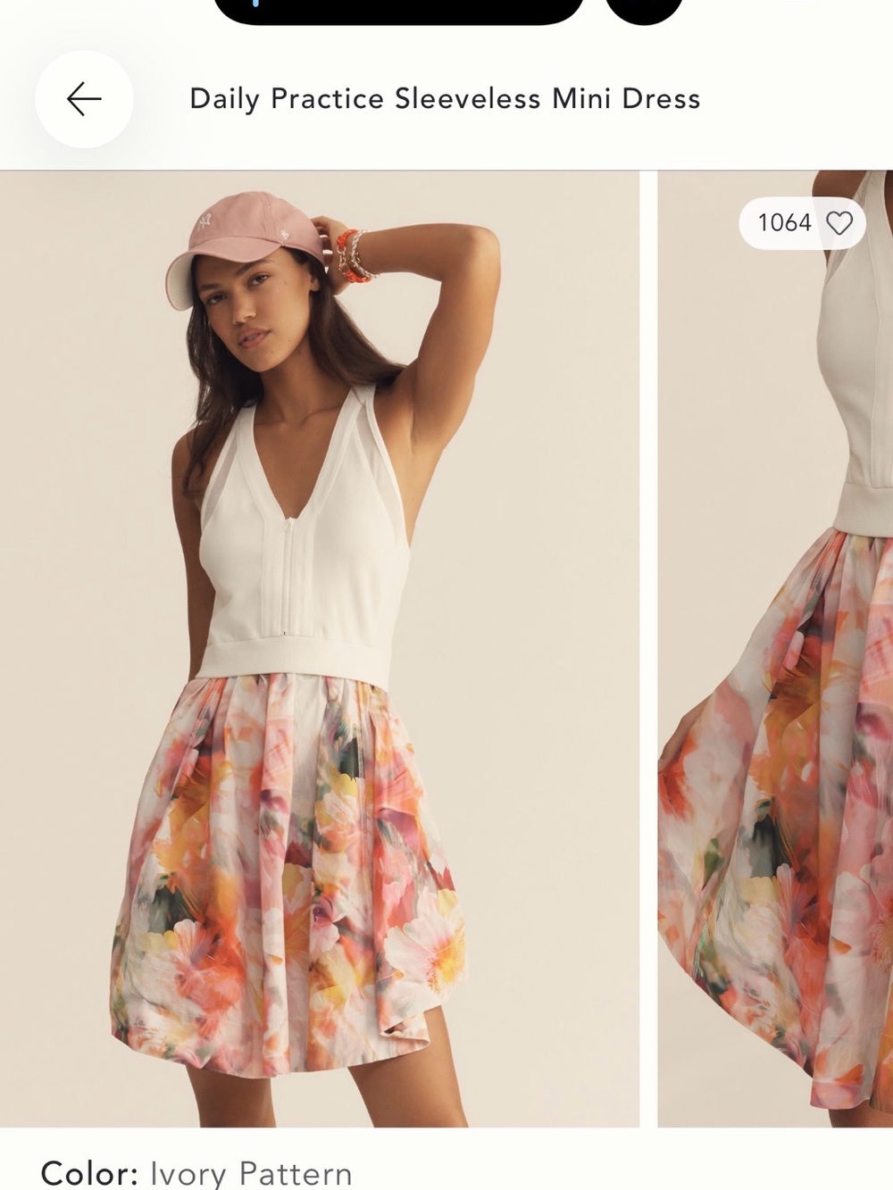 Anthropologie Ivory Sleeveless Mini Dress with Pink & Orange Floral Skirt